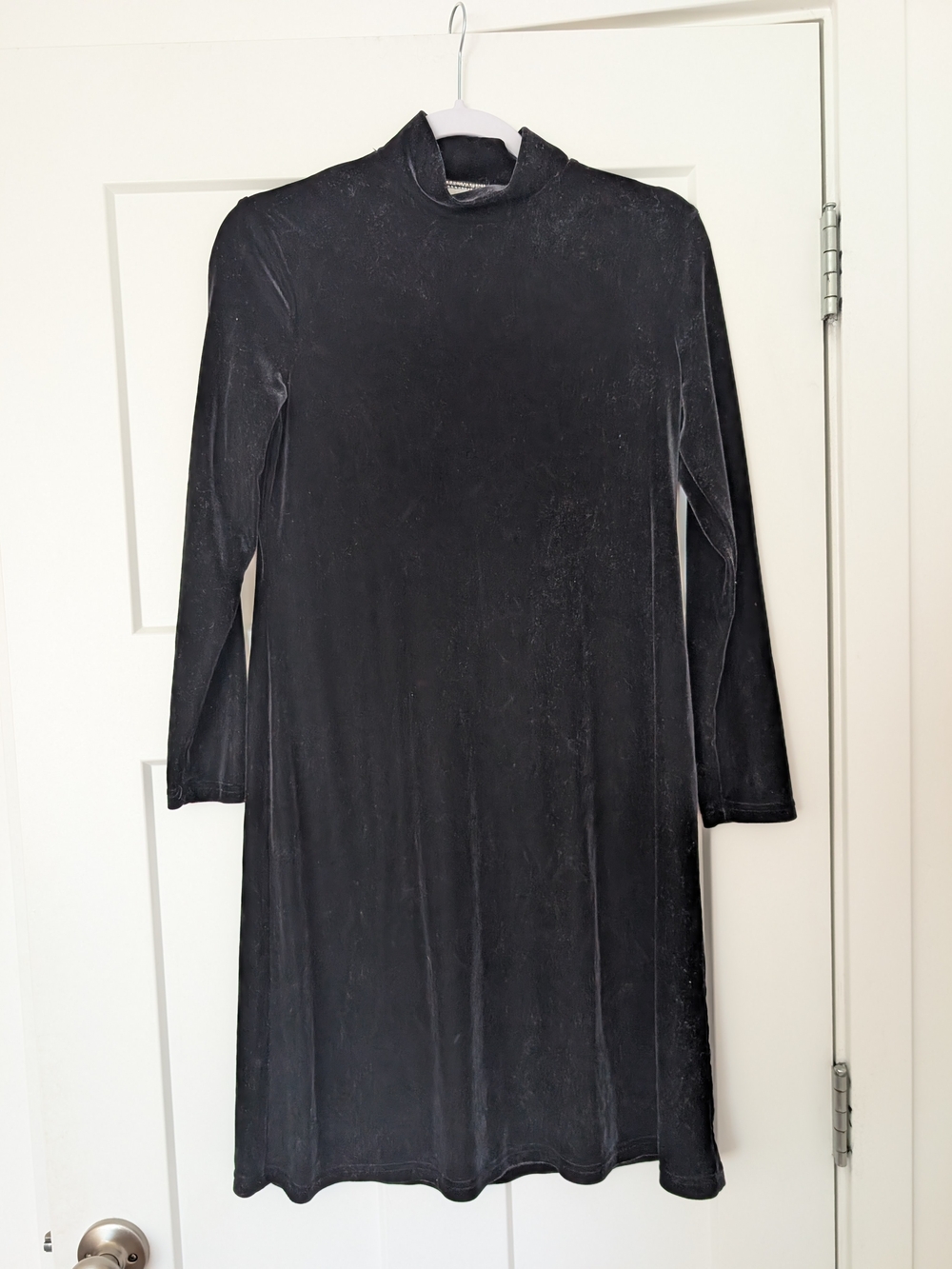 Vintage Black Velvet Long Sleeve Mock Neck Dress Size Small